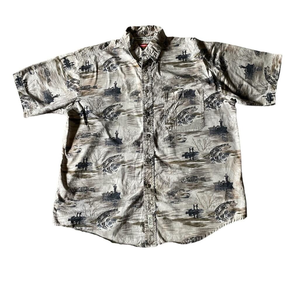 Wrangler Mens Hero Outdoor Gear Fisherman button down shirt Size Large Cotton